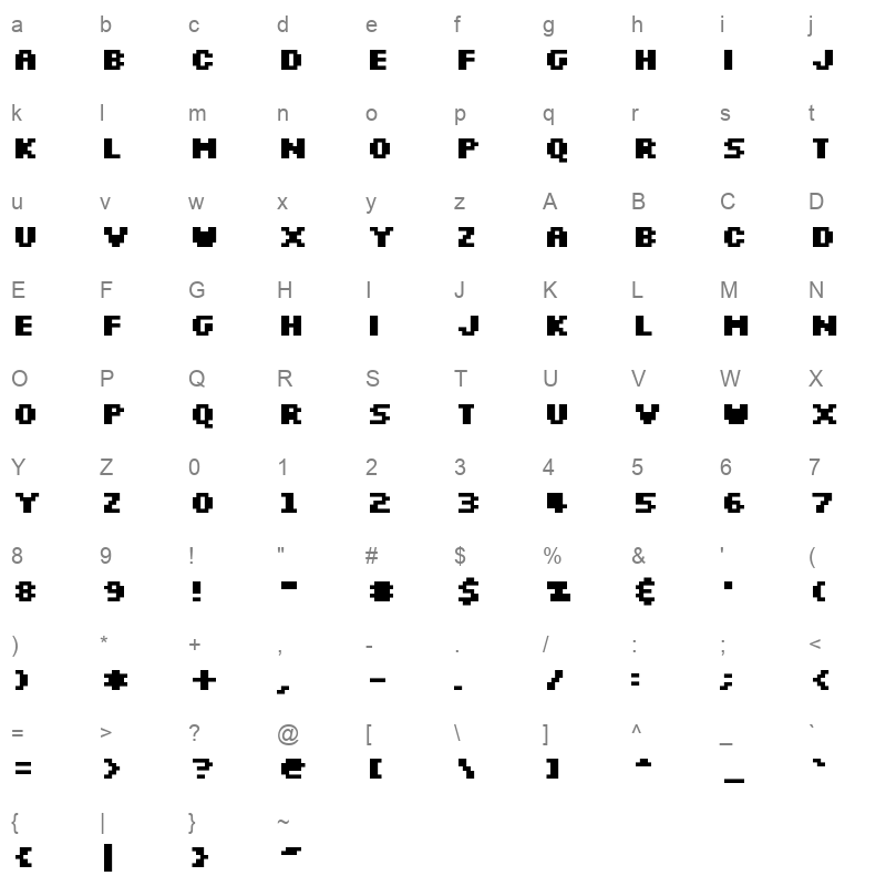 slkscreb Character Map