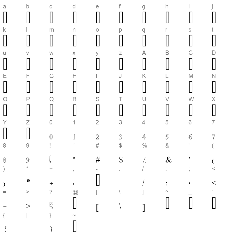 SPINDOUT Character Map