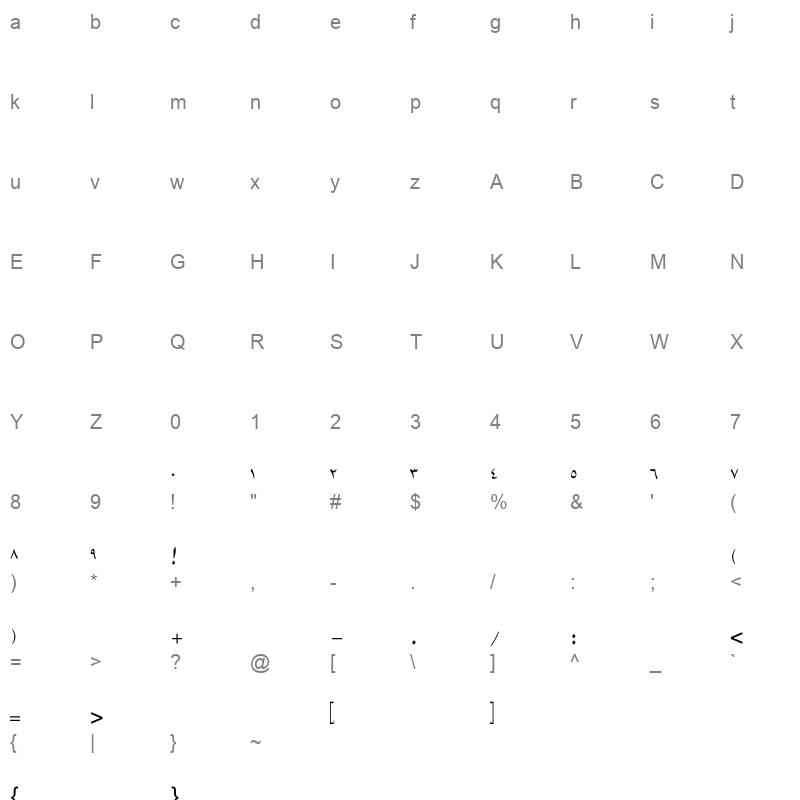 Suls.ثلث-1 Character Map