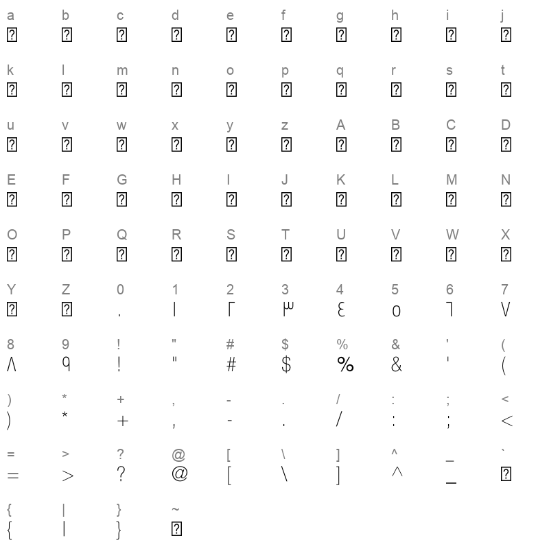 Swissra Condensed Thin Character Map