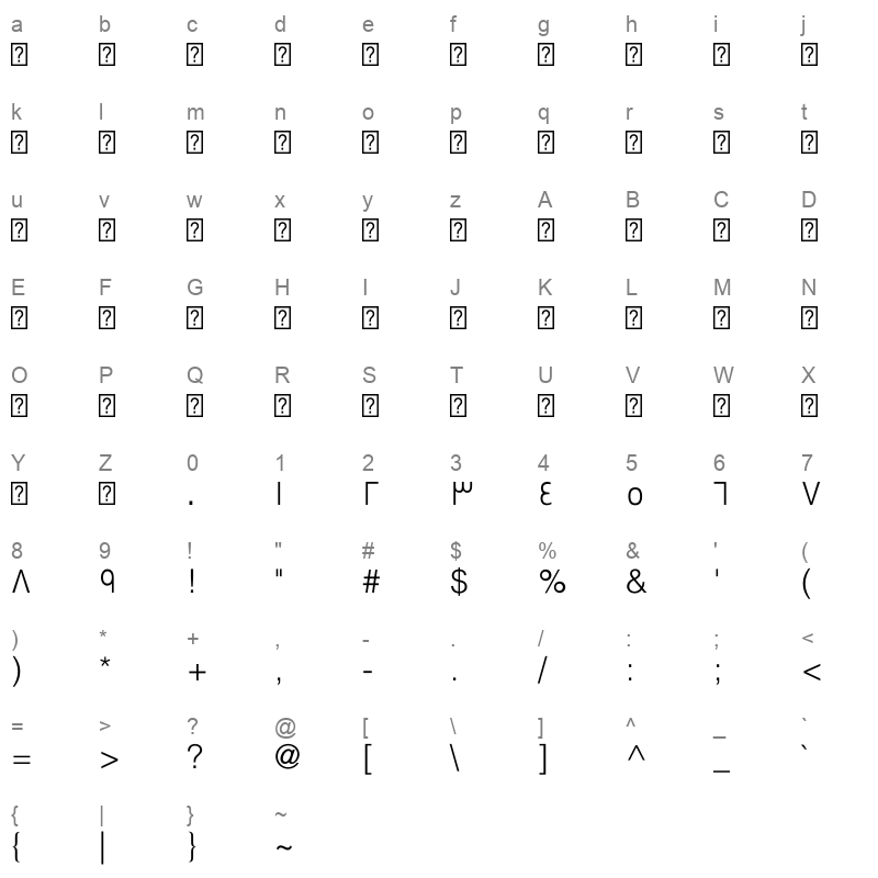 Swissra Light Character Map