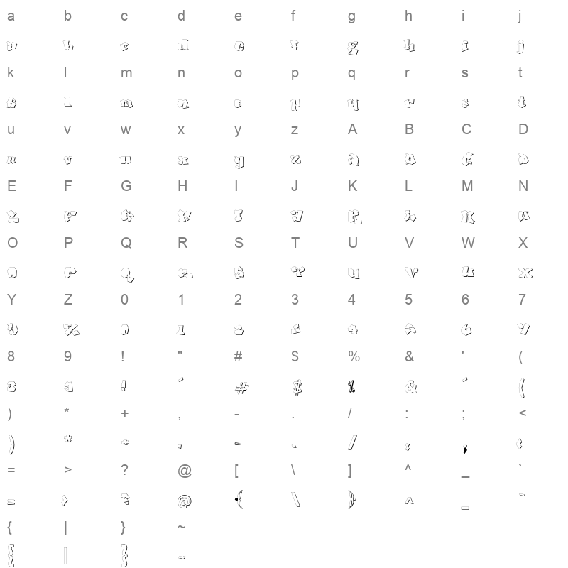 Tachkili Font OTF Shadow Character Map