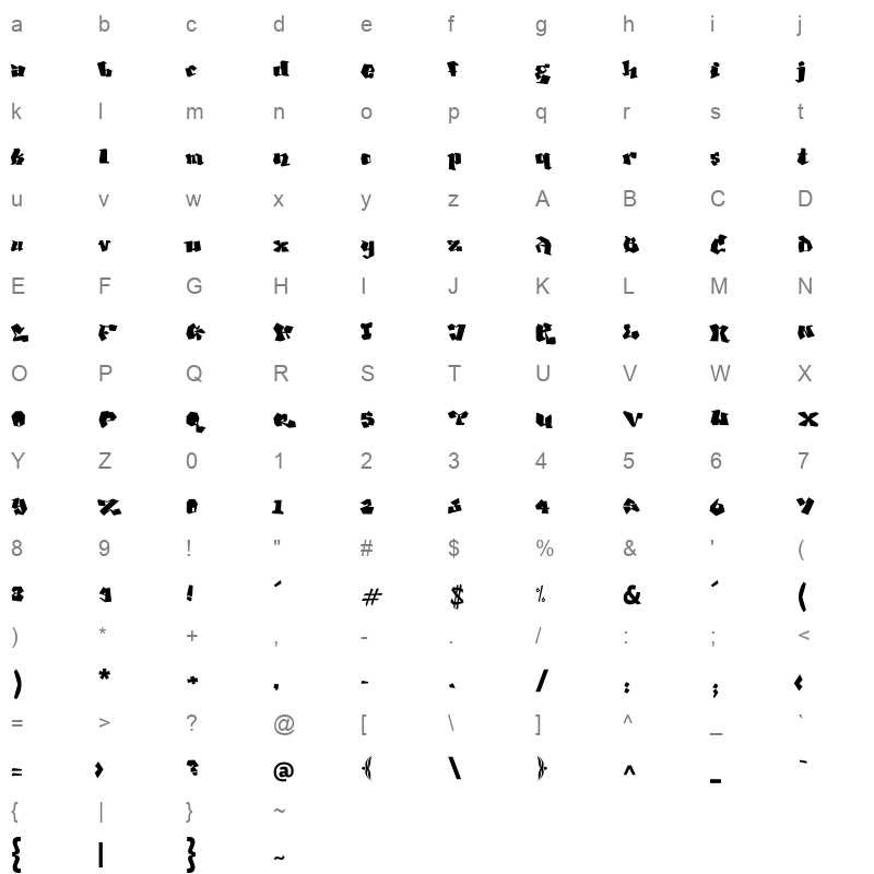 Tachkili Font TTF Character Map