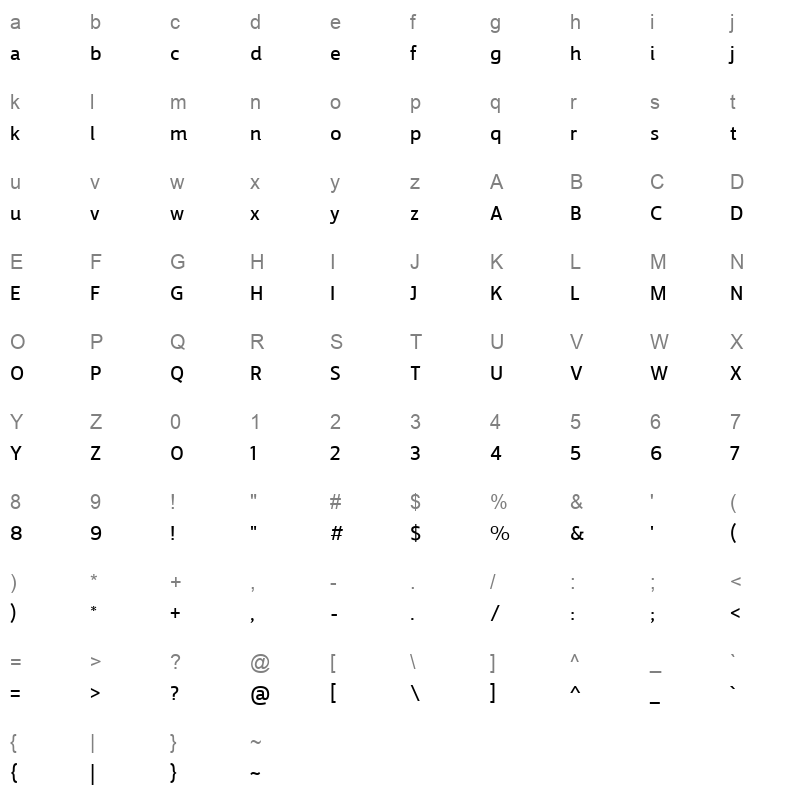 TanseekModernW20-Medium Character Map