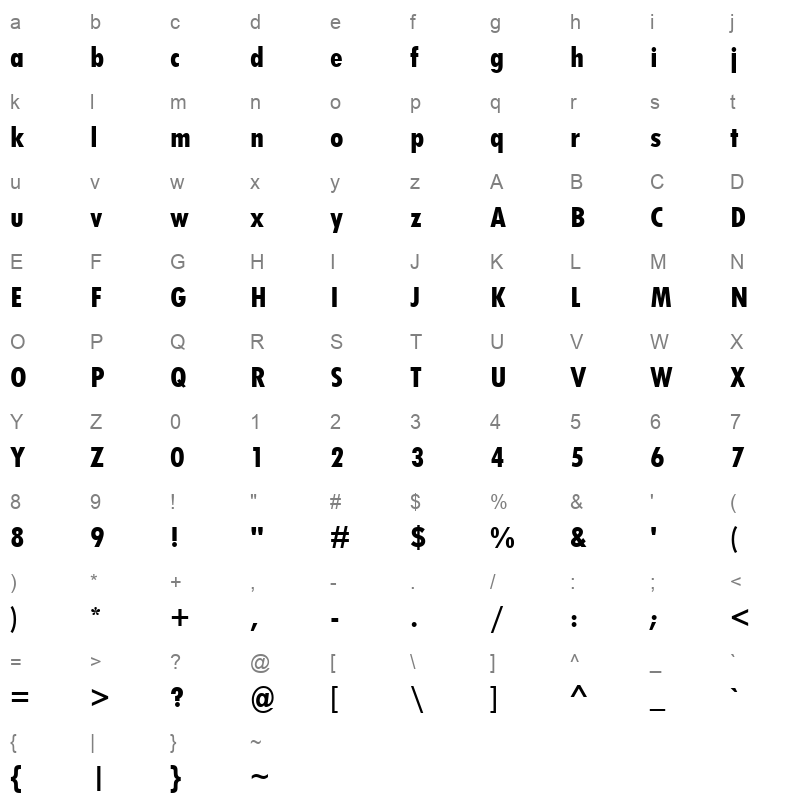 TCCEB Character Map