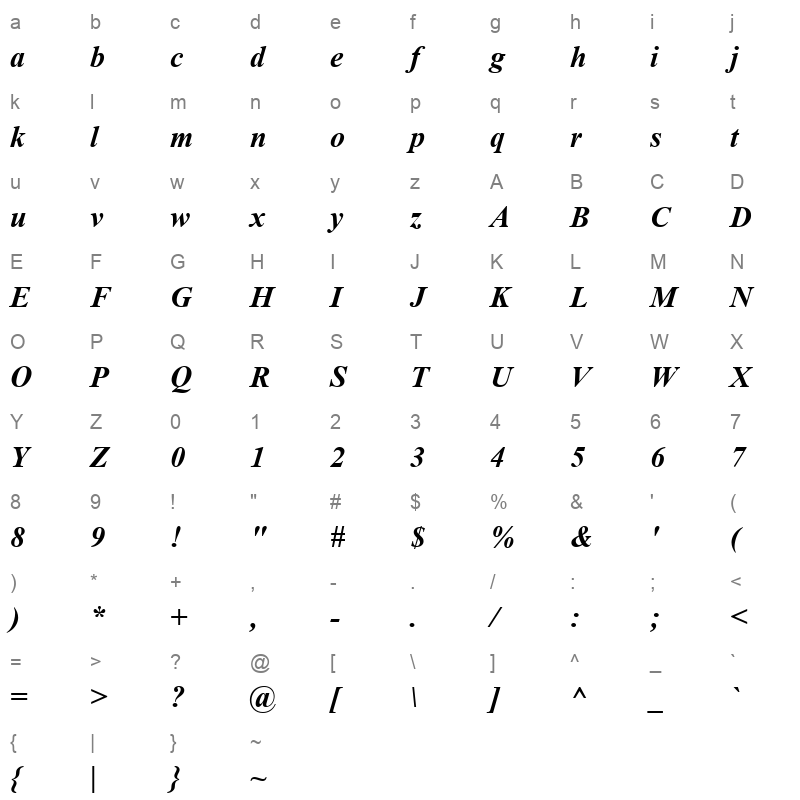 timesbi Character Map