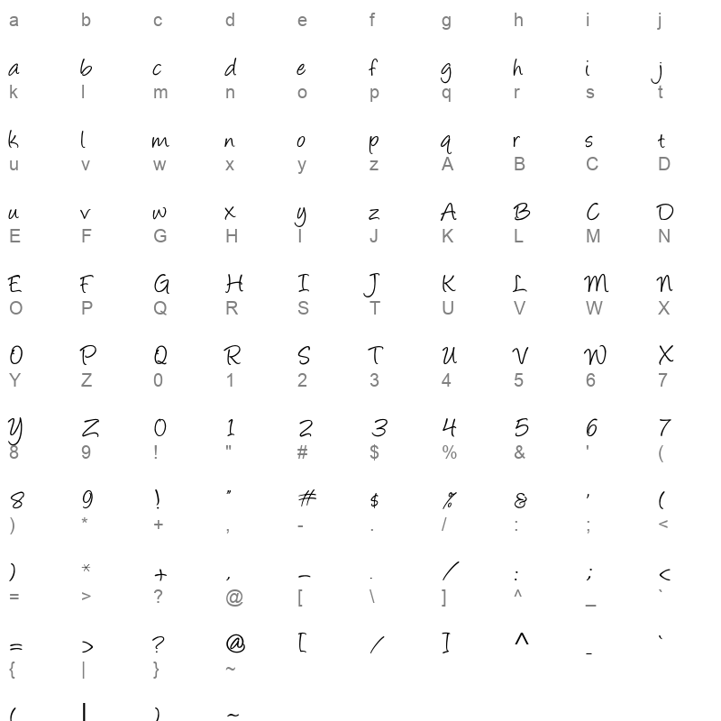 ToyorAljanah-Regular Character Map